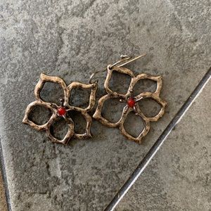 Lucky Brand Hammered Gold Flower Drop Earrings